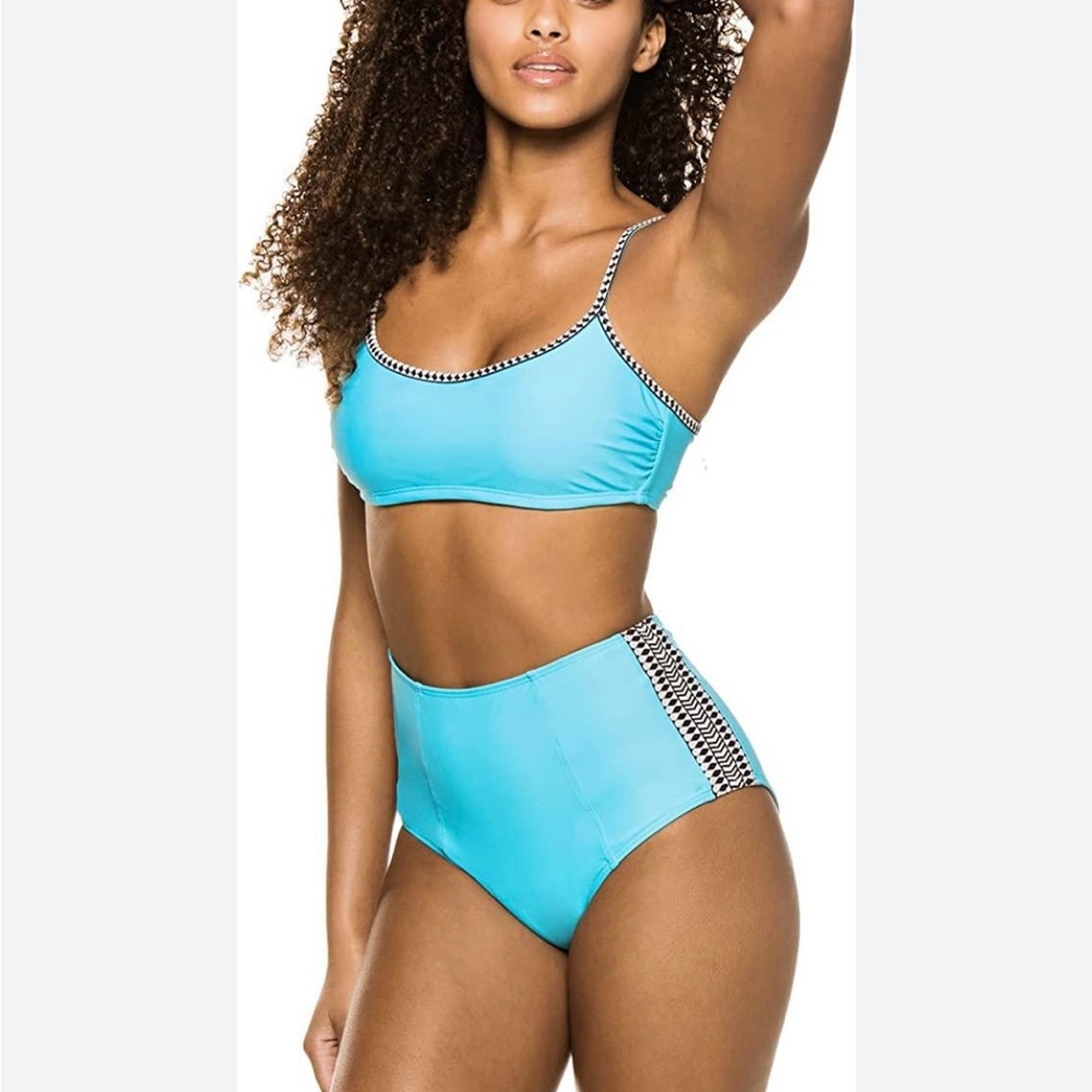 Lemlem Aqua Bikini - Lena Bralette Top and Elsi High Waisted Bottoms